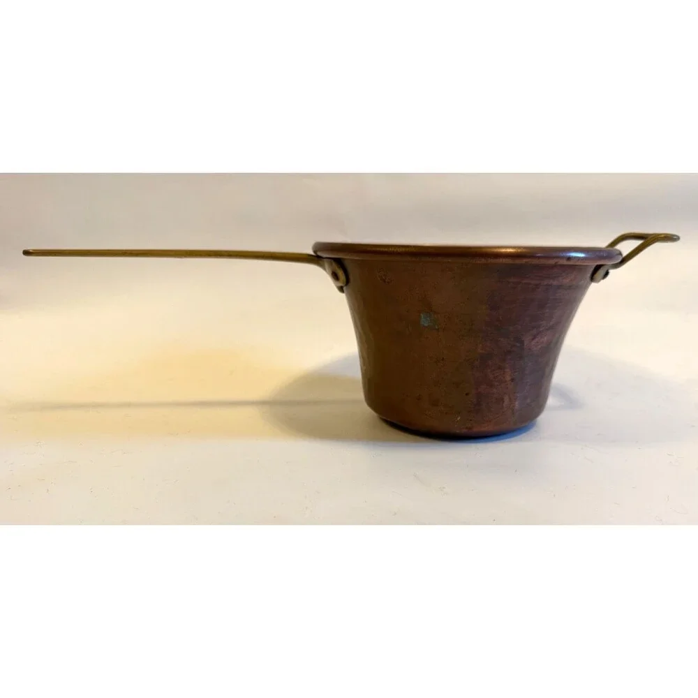 Vintage Italian Hammered Copper Small Polenta Pot Rame Lilium Italy Brass Handle